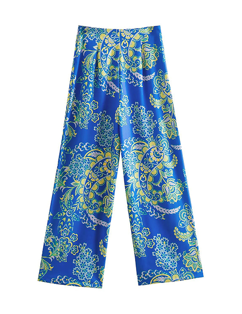 Fashion Blue Printed Straight-leg Trousers