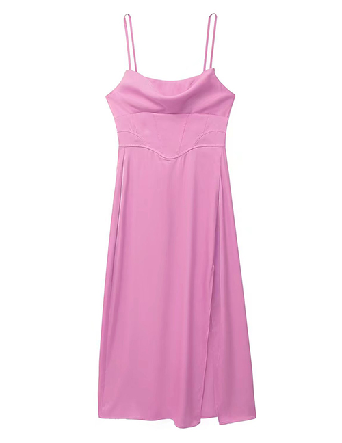 Fashion Pink Solid Silk Satin Slip Dress