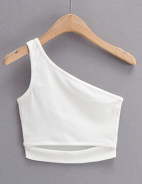 Fashion Beige Cotton Knit Cutout One-shoulder Tank Top