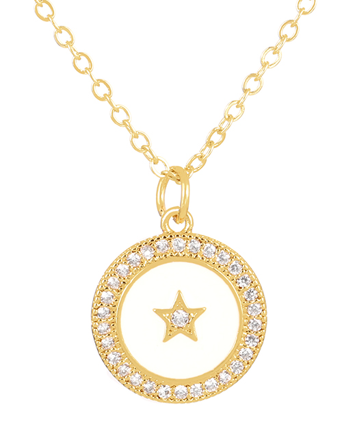 Fashion Gold-3 Bronze Zircon Round Pentagram Pendant Necklace