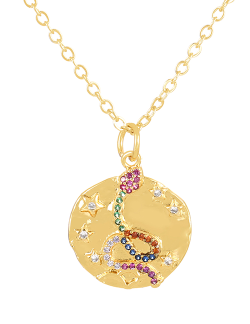 Fashion Gold-3 Bronze Zircon Round Snake Pendant Necklace