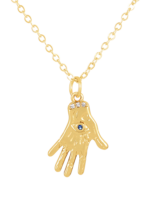 Fashion Gold-4 Bronze Zircon Palm Eye Pendant Necklace