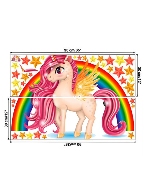 Fashion 30*90cmx2 Pieces Into Bags Rainbow Unicorn Stars Cartoon Wall Sticker