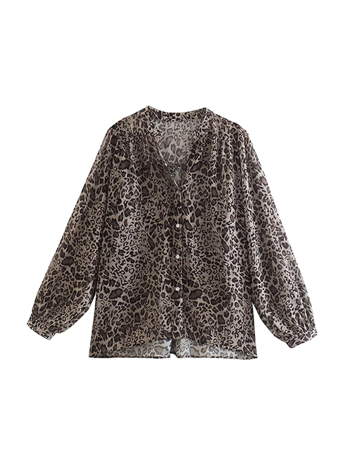 Fashion Leopard Print Chiffon-print Button-up Shirt  Chiffon