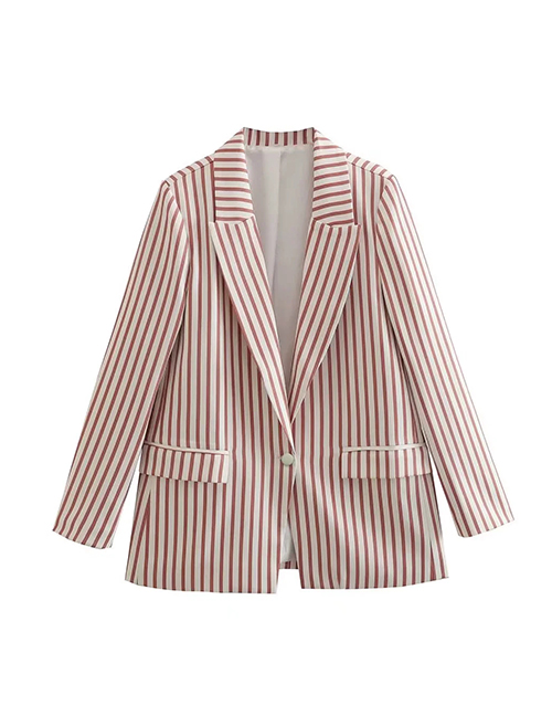 Fashion Pink Woven Striped Pocket Blazer  Woven