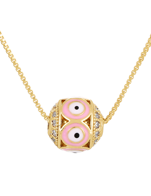 Fashion Pink Bronze Zircon Drop Oil Bead Eye Pendant Necklace