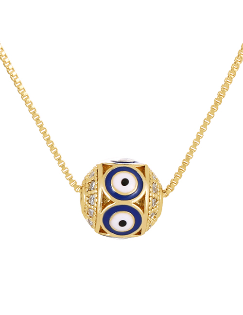 Fashion Navy Blue Bronze Zircon Drop Oil Bead Eye Pendant Necklace