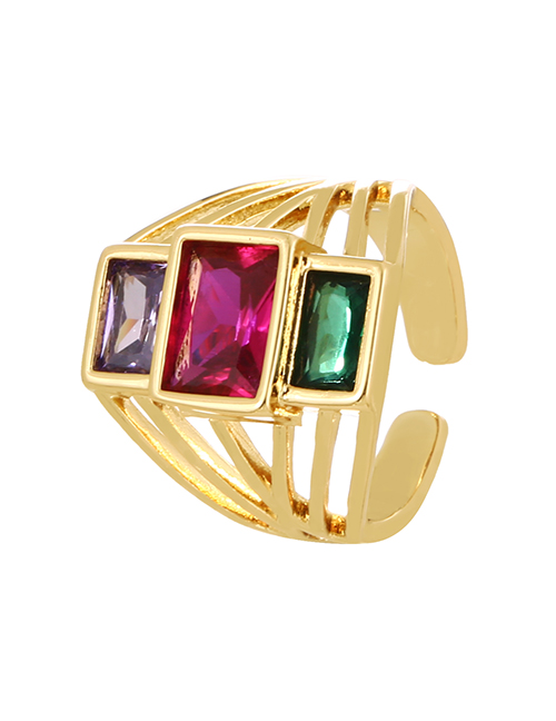 Fashion Color Copper Set Zircon Geometric Ring