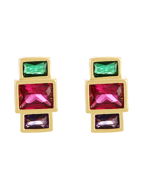 Fashion Color Copper Set Zircon Geometric Stud Earrings
