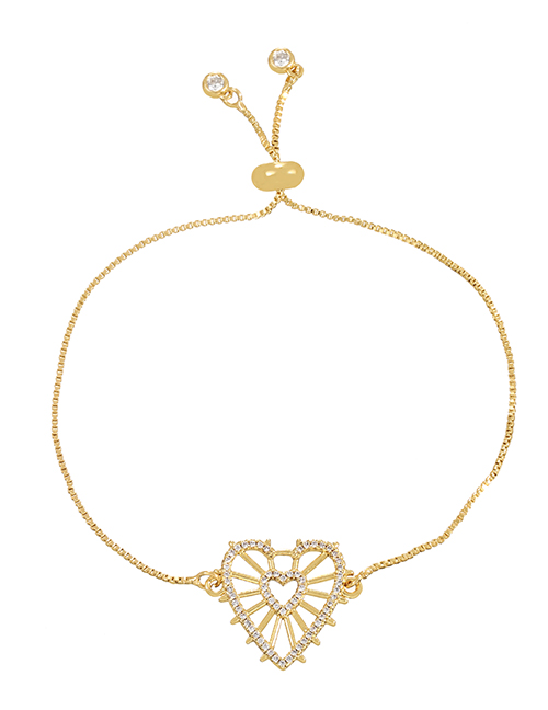Fashion Gold-3 Bronze Zircon Heart Bracelet