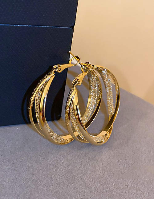 Fashion 10# Ear Hoop Gold Alloy Geometric Mesh Tube Braided Round Earrings  Alloy