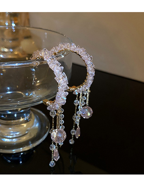 Fashion 14# Pink Alloy Diamond C-shaped Tassel Drop Earrings  Alloy