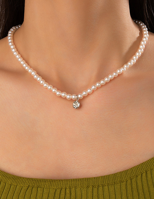 Fashion 4# Pearl Beaded Diamond Geometric Necklace