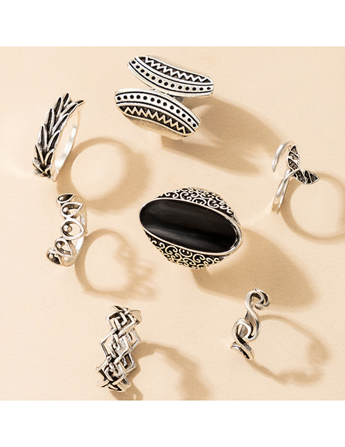 Fashion Silver Alloy Drip Fishtail Geometric Ring Set