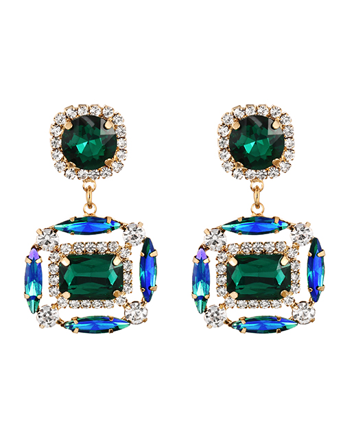Fashion Dark Green Alloy Diamond Geometric Stud Earrings