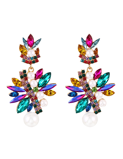 Fashion Color Alloy Diamond Pearl Geometric Stud Earrings