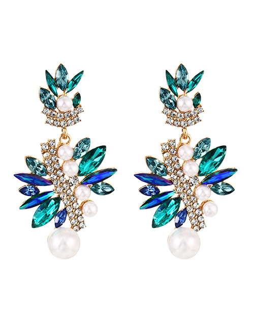Fashion Green Alloy Diamond Pearl Geometric Stud Earrings
