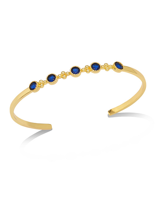 Fashion Blue Brass Set Round Zirconium Open Bracelet