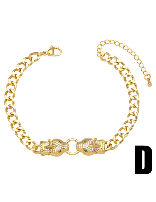 Fashion D Bronze Diamond Leopard Head Cuban Chain Bracelet