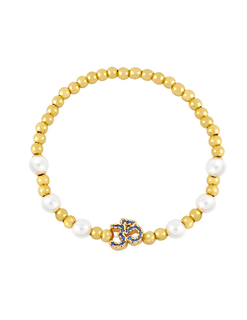 Fashion Blue Brass Gold Plated Beaded Diamond Number Bracelet