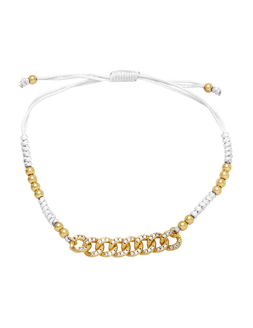 Fashion White Braided Bracelet With Chain And Cord In Brass And Diamonds