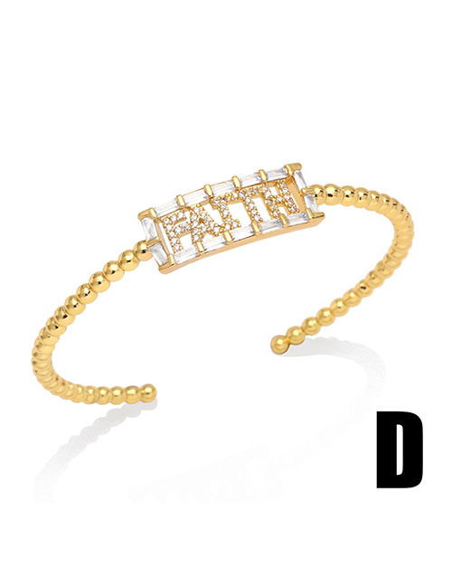 Fashion D Brass Diamond Letter Open Bracelet