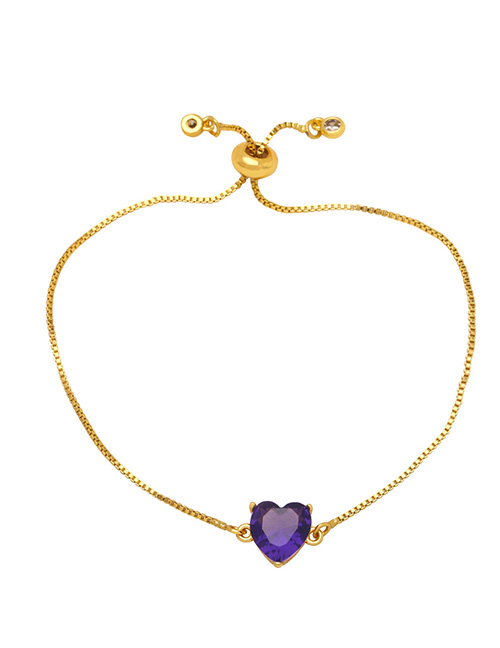 Fashion Purple Brass Inlaid Heart Zirconia Pull Bracelet