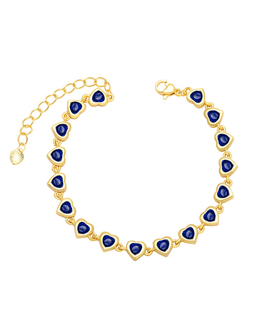 Fashion Blue Bronze Heart Zirconium Panel Bracelet