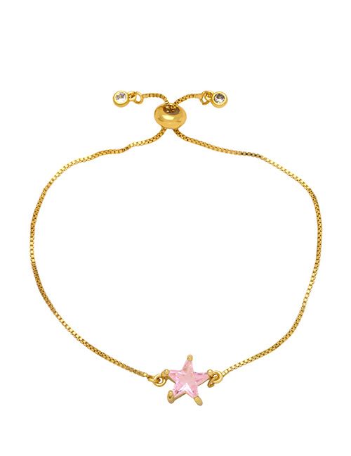 Fashion Pink Brass Diamond Pentagram Pull Bracelet