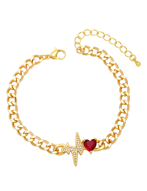 Fashion Red Bronze Heart Diamond Ecg Bracelet