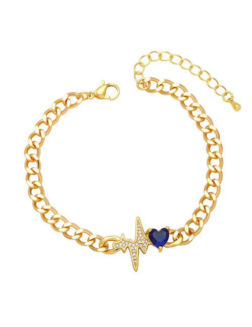 Fashion Blue Bronze Heart Diamond Ecg Bracelet