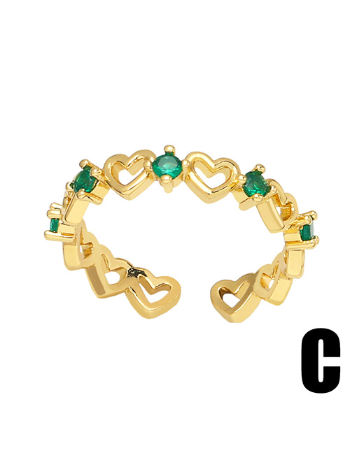 Fashion C Brass Zirconium Heart Open Ring