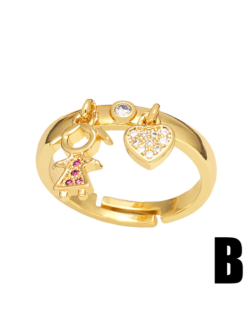 Fashion B Brass Diamond Heart Girl Ring