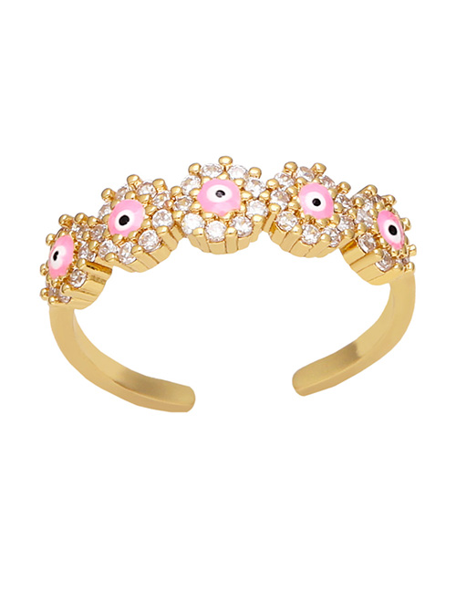 Fashion Pink Bronze Diamond Drip Oil Eye Open Ring