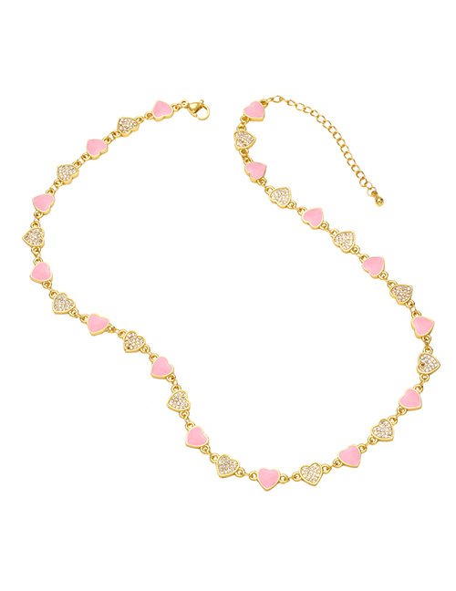 Fashion Pink Bronze Diamond Drip Oil Love Necklace