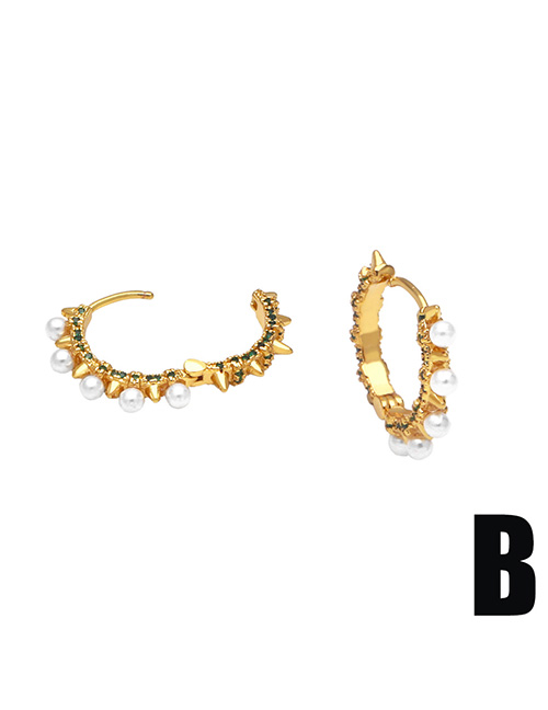 Fashion B Geometric Diamond And Pearl Round Earrings