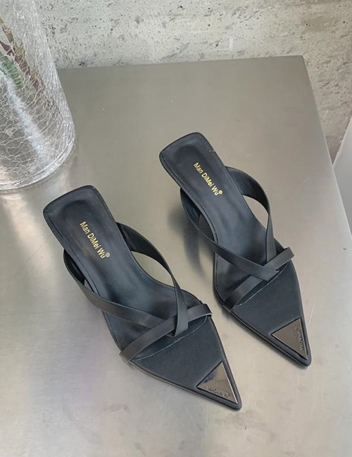 Fashion Black Pu Pointed Toe High Heel Sandals  Pu