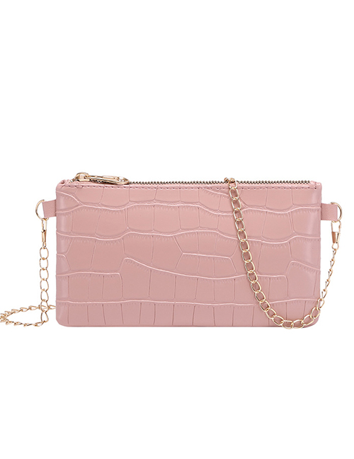 Fashion Pink Pu Head Pattern Zipper Messenger Bag