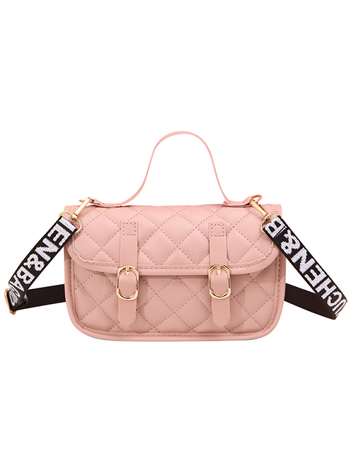 Fashion Pink Pu Diamond Belt Buckle Flap Crossbody Bag