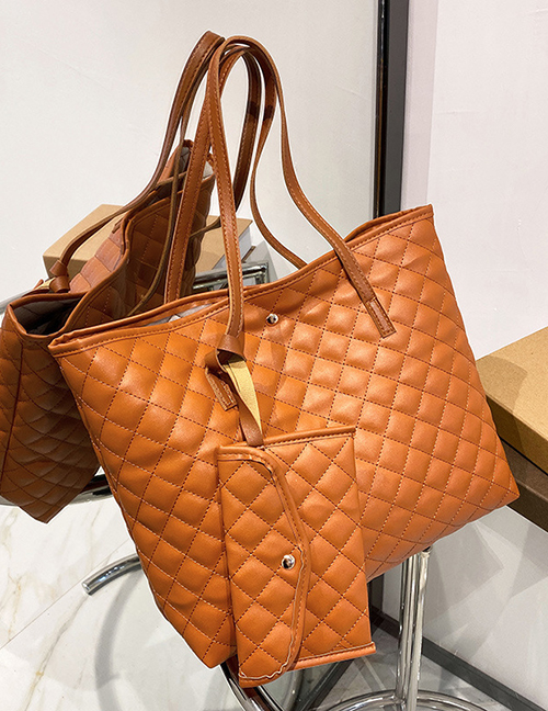 Fashion Brown Pu Rhombus Large Capacity Oblique Span Bag