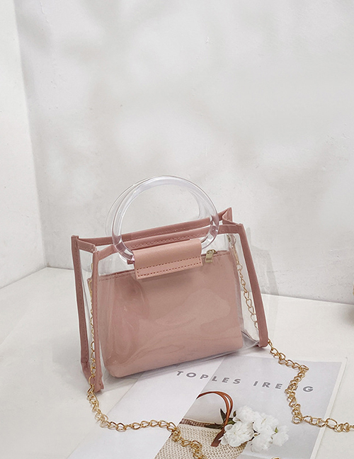 Fashion Pink Pvc Transparent Large Capacity Messenger Bag