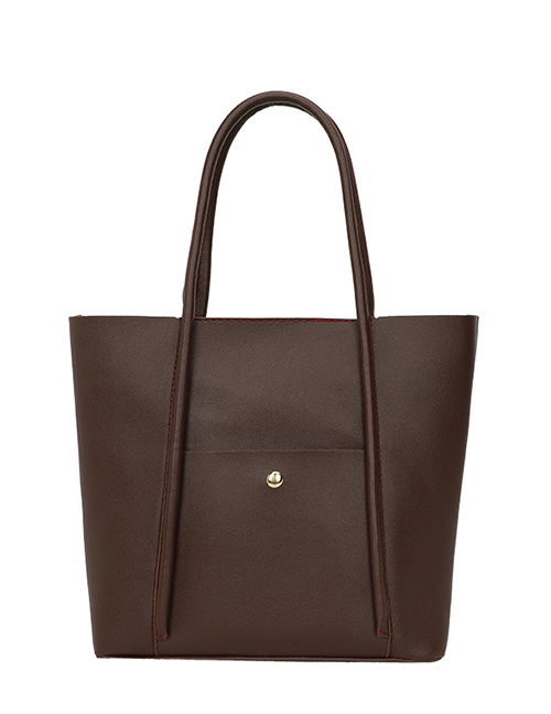 Fashion Red-brown Pu Large Capacity Handbag