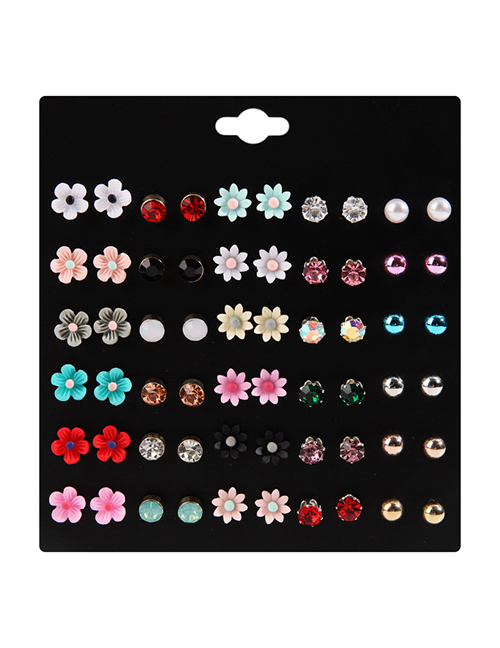 Fashion Color Alloy Diamond Geometric Flower Stud Earrings Set
