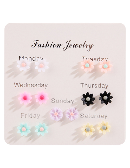 Fashion Color-2 Resin Geometric Flower Stud Earrings