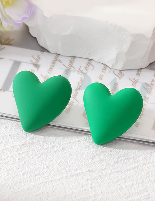 Fashion Dark Green Resin Geometric Heart Stud Earrings