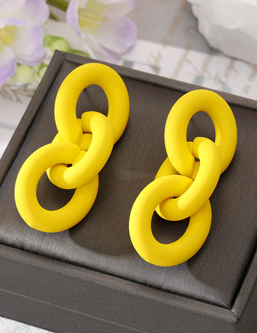 Fashion Yellow Resin Geometric Chain Stud Earrings