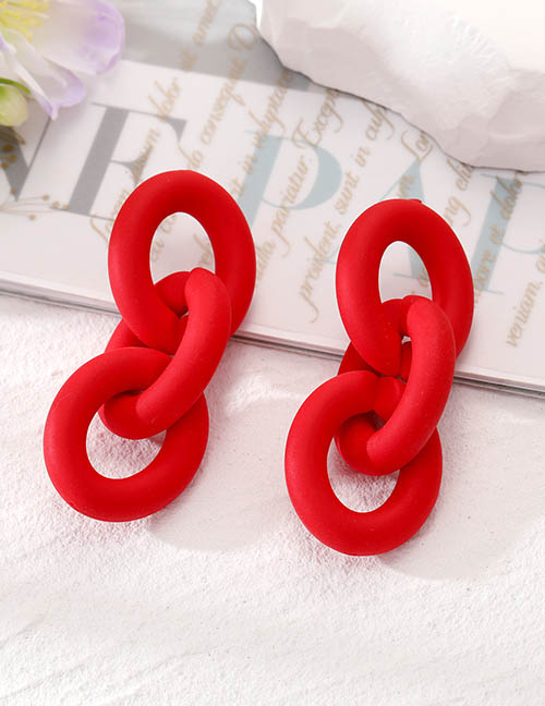 Fashion Red Resin Geometric Chain Stud Earrings