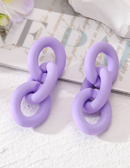 Fashion Purple Resin Geometric Chain Stud Earrings