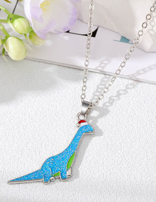 Fashion Christmas Hat Blue Dinosaur Silver Necklace 6 Alloy Cartoon Christmas Glitter Dinosaur Necklace
