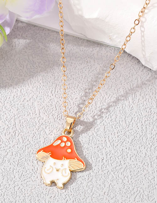 Fashion Orange Mushroom Necklace Alloy Cat Mushroom Necklace